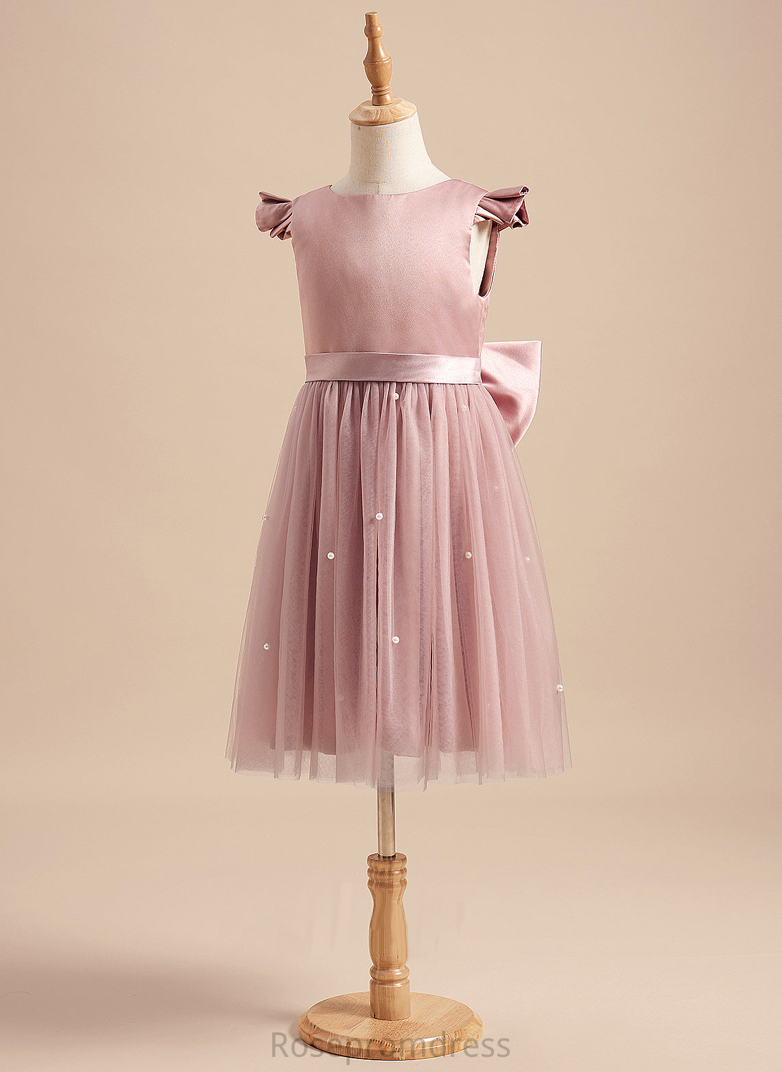 Dress Sleeves Beading/Bow(s) Short Flower Satin/Tulle Neck Knee-length A-Line Girl Flower Girl Dresses Scoop - Olivia With