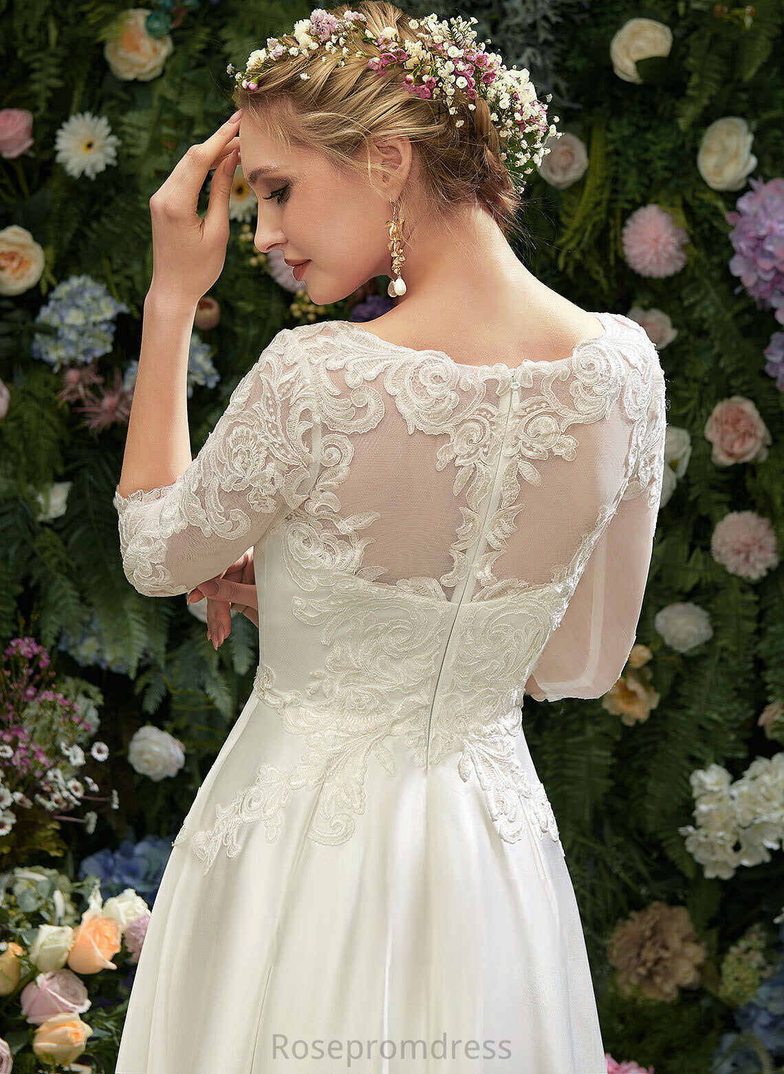 Jaqueline Lace Satin A-Line Wedding Illusion With Wedding Dresses Dress Tea-Length