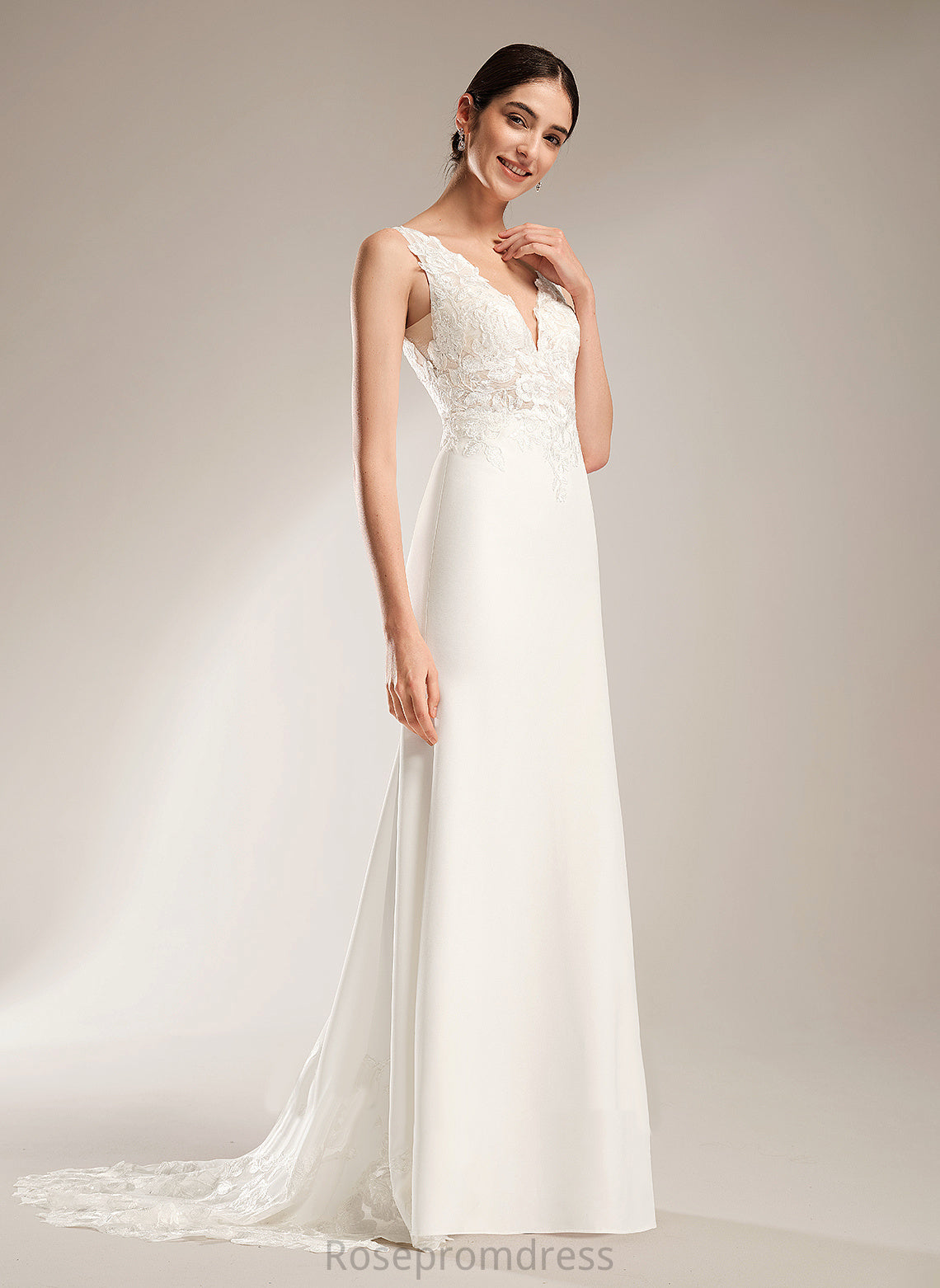 Sequins Stretch Court Dress Wedding Dresses Train Sheath/Column V-neck Alexus With Wedding Crepe