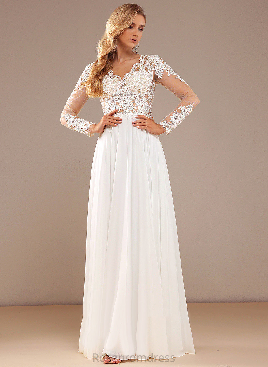 With V-neck Wedding A-Line Chiffon Wedding Dresses Dress Lace Floor-Length Sequins Isla