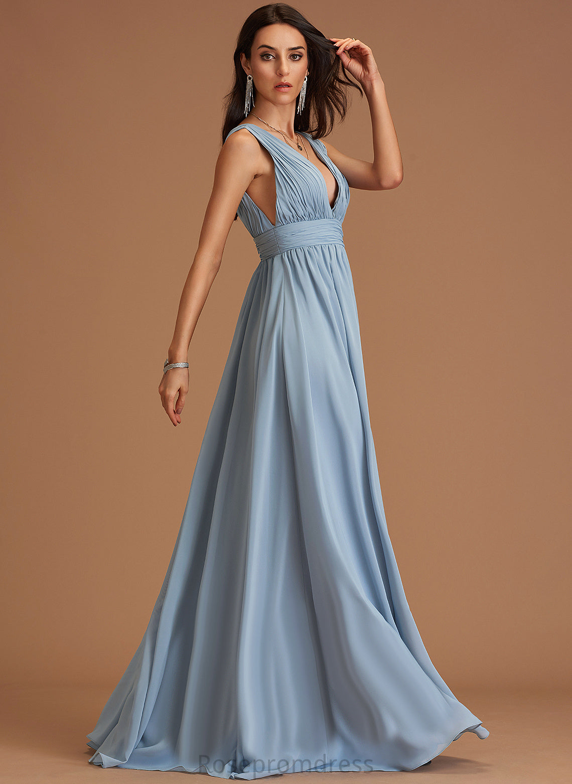 Length Fabric Neckline Pleated A-Line Embellishment V-neck Floor-Length Silhouette Chasity Spaghetti Staps A-Line/Princess Bridesmaid Dresses