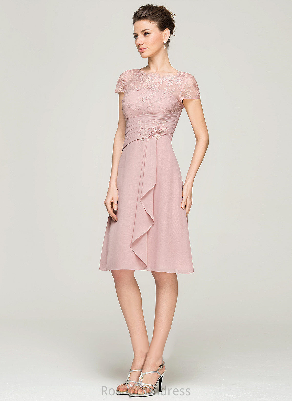 A-Line Scoop Dress Ruffles Chiffon Flower(s) Lace Mother of the Bride Dresses of Sequins Bride Gladys Mother With the Knee-Length Beading Neck Cascading