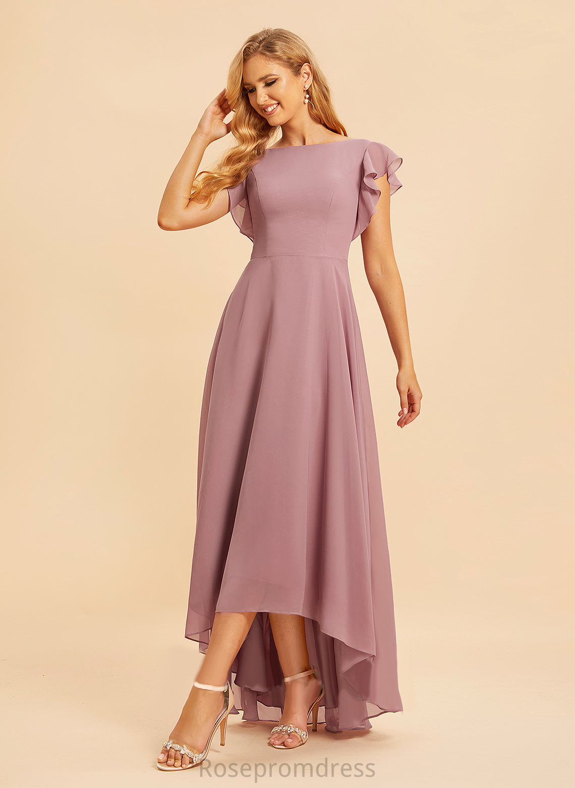 Scoop Length A-line Asymmetrical Silhouette Neckline Fabric Straps&Sleeves Jaylynn Sleeveless Spaghetti Staps Natural Waist Bridesmaid Dresses