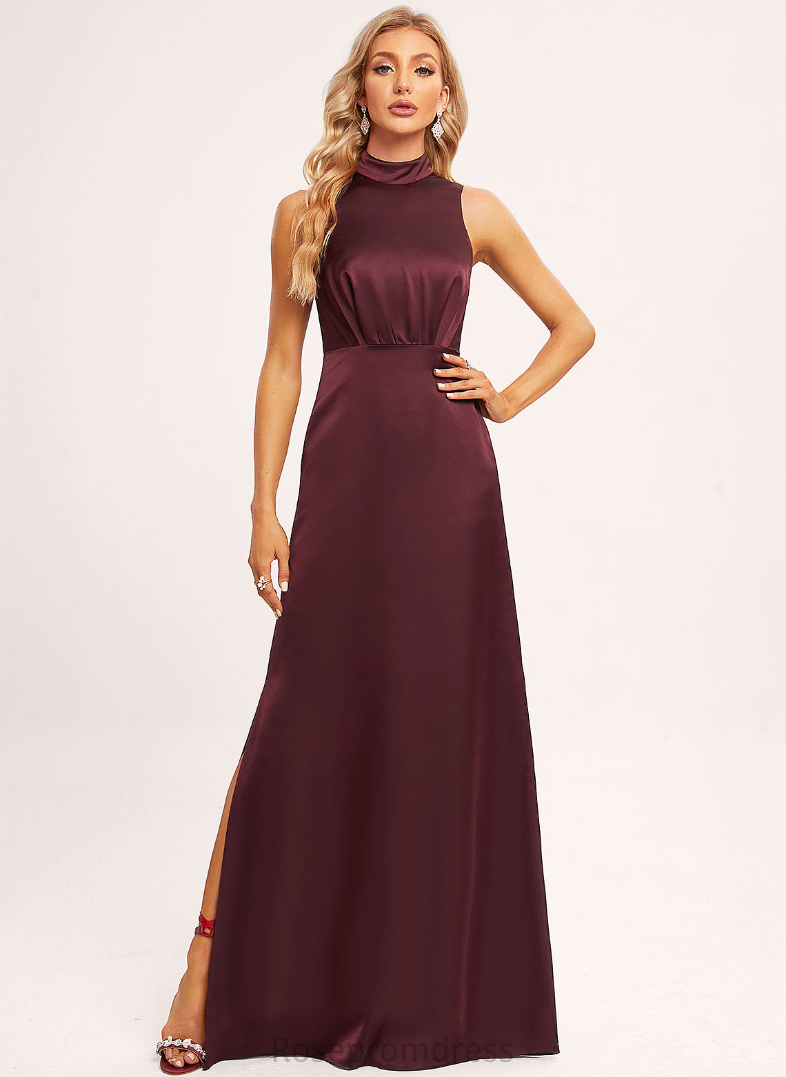 BackStyle Sleeveless HighNeck Straps&Sleeves A-line Length Neckline Silhouette Floor-Length Ashlee V-Neck Natural Waist Bridesmaid Dresses