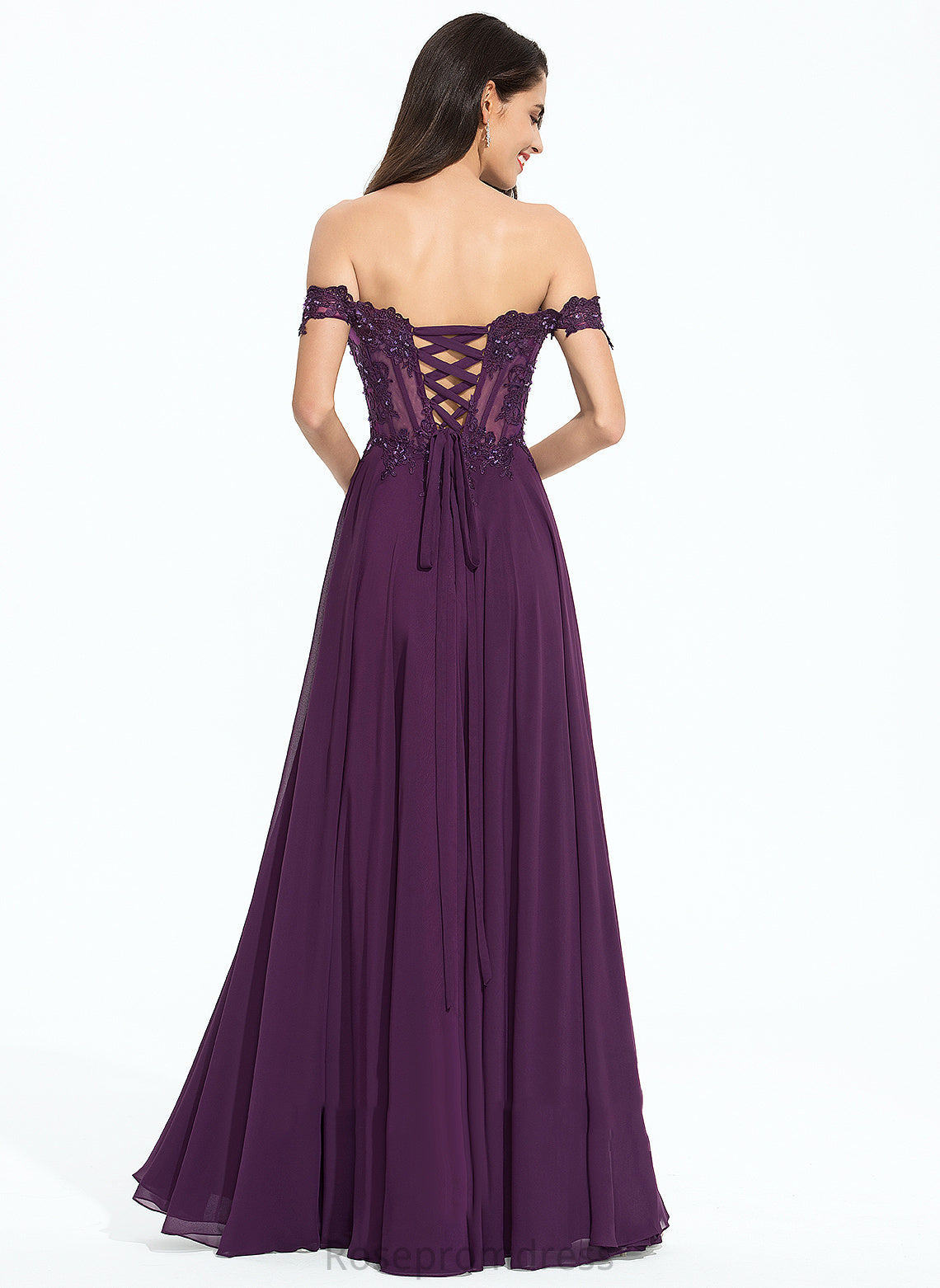 Ball-Gown/Princess Off-the-Shoulder Prom Dresses With Beading Floor-Length Ayla Sequins Lace Chiffon