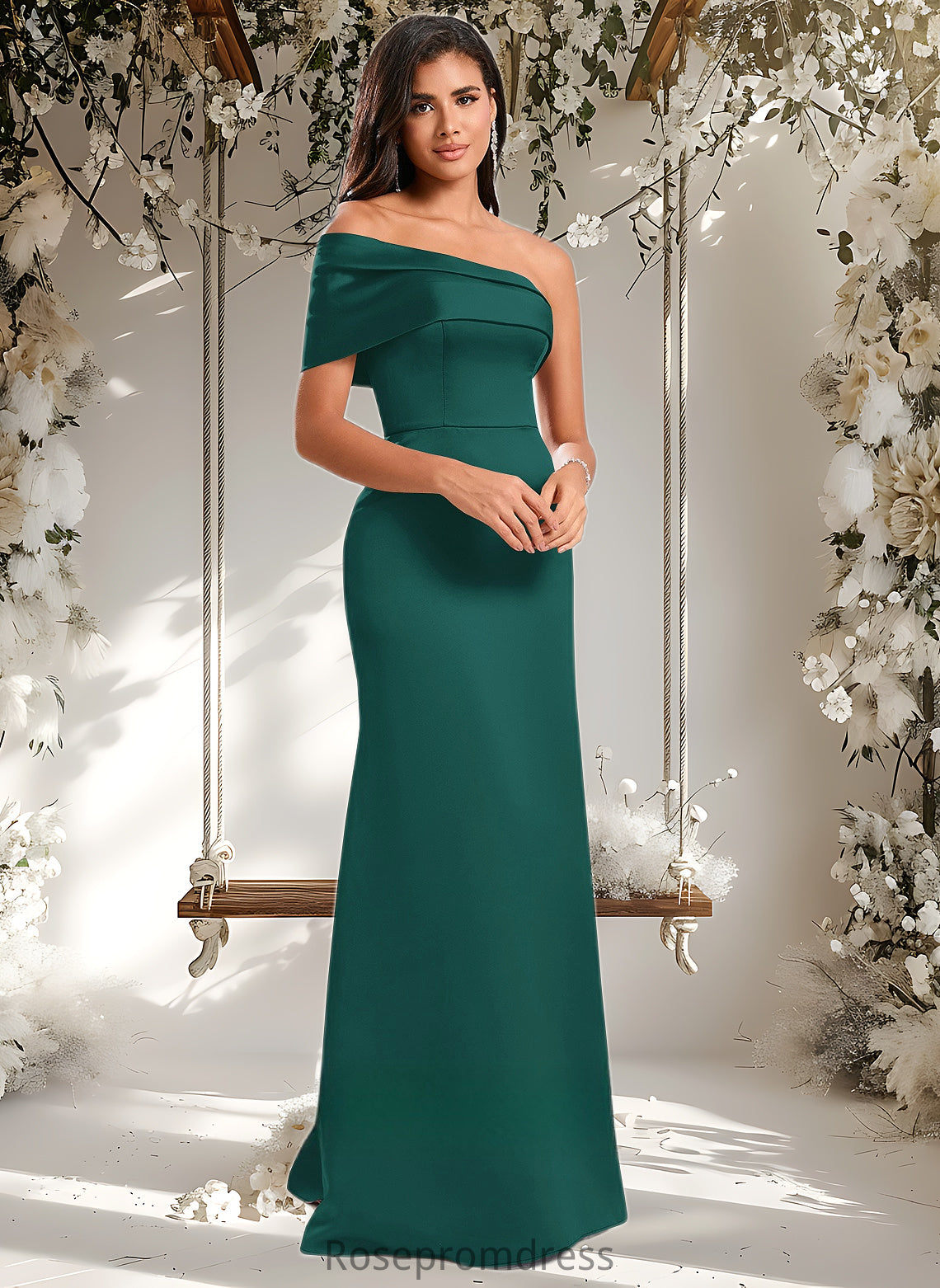 Cameron A-line Asymmetrical Off the Shoulder Floor-Length Satin Prom Dresses DSP0025884