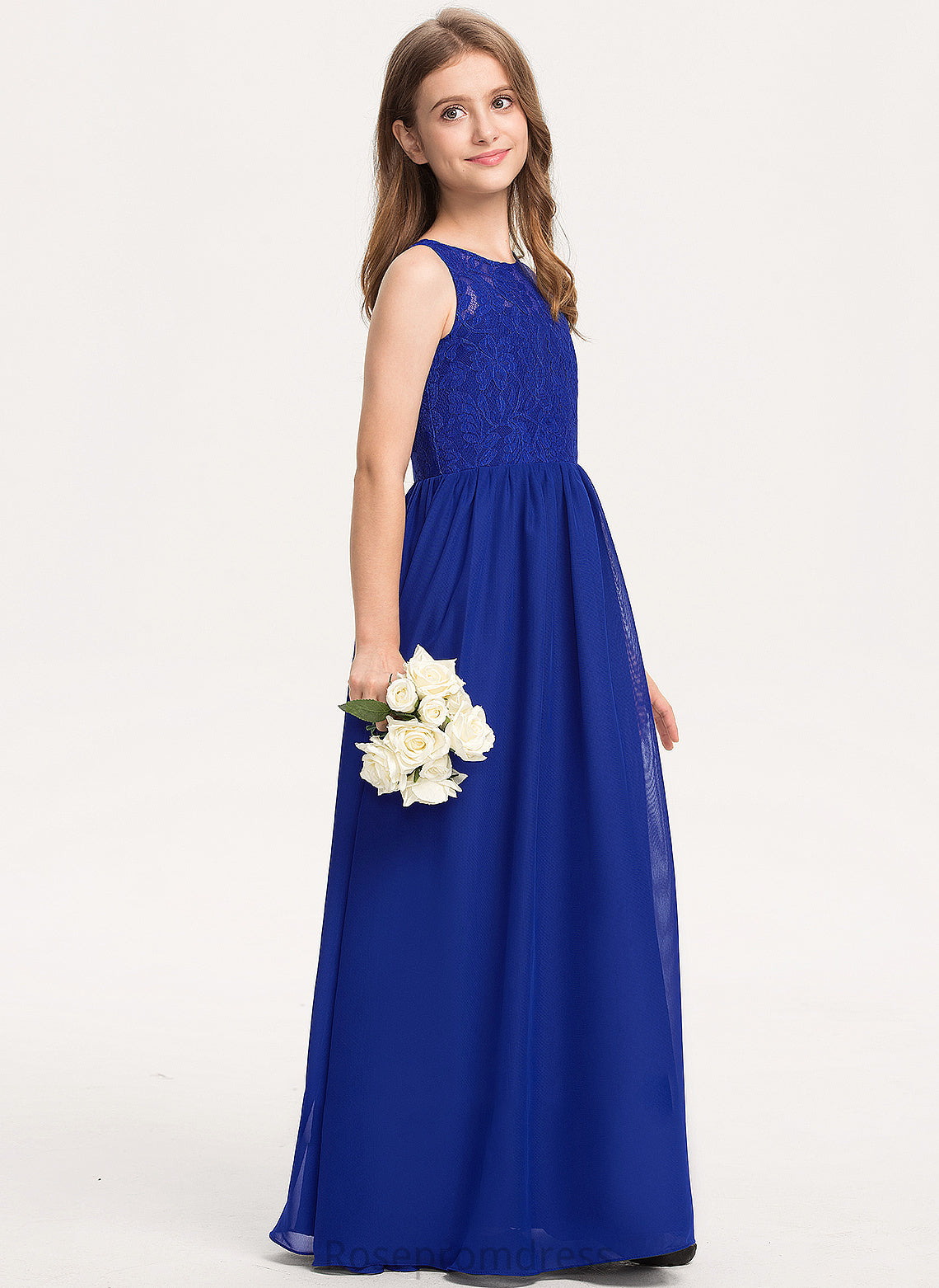 A-Line Lace Makenna Neck Scoop Chiffon Floor-Length Junior Bridesmaid Dresses