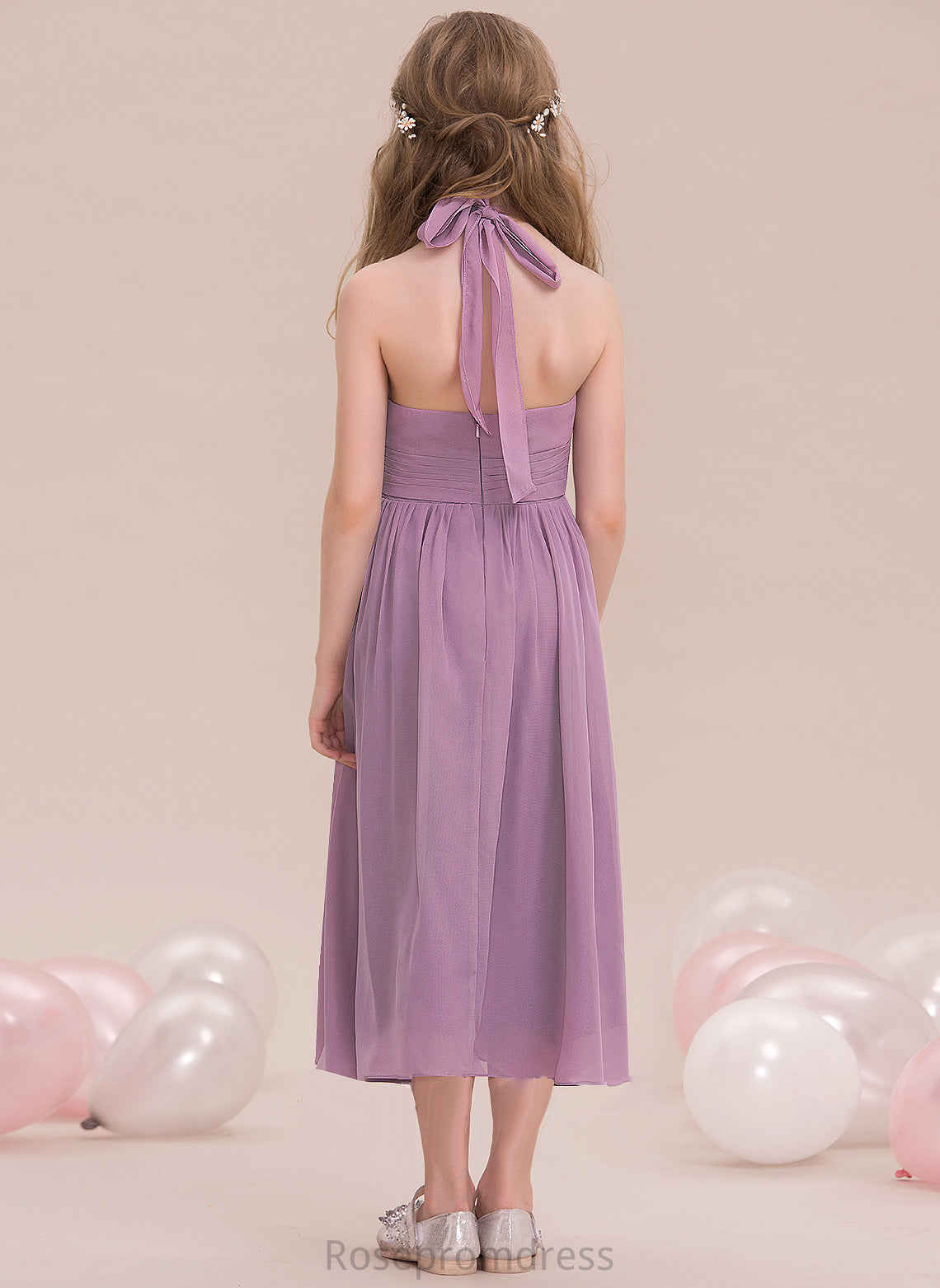 Kailey Junior Bridesmaid Dresses With Halter A-Line Ruffle Chiffon Tea-Length