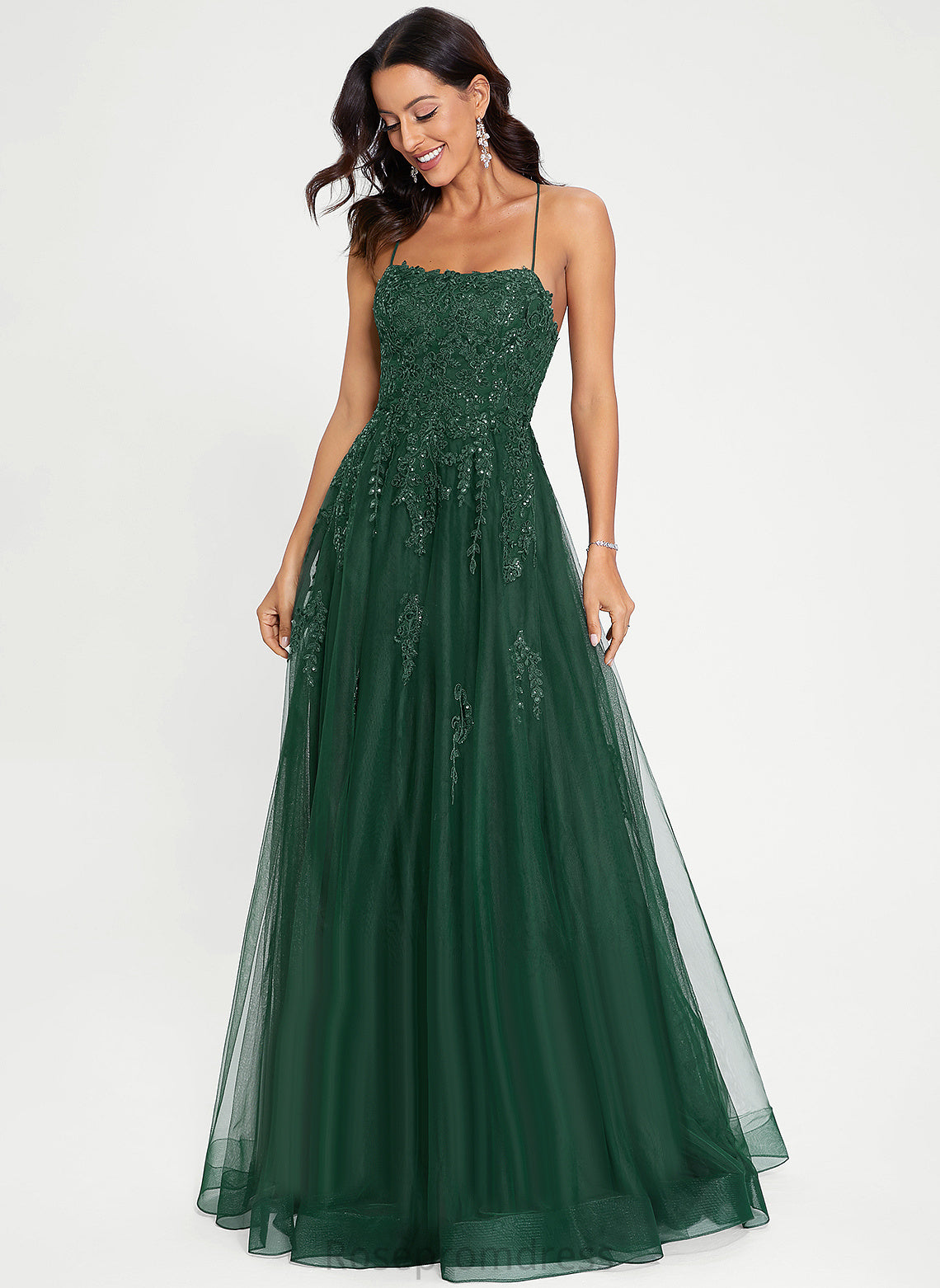 Square Carley A-Line Prom Dresses Floor-Length Tulle