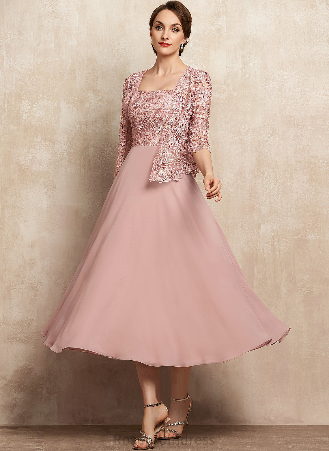 Tea-Length Chiffon With Mother Mother of the Bride Dresses Justice Bride Sequins of Dress Beading Lace A-Line Neckline Square the