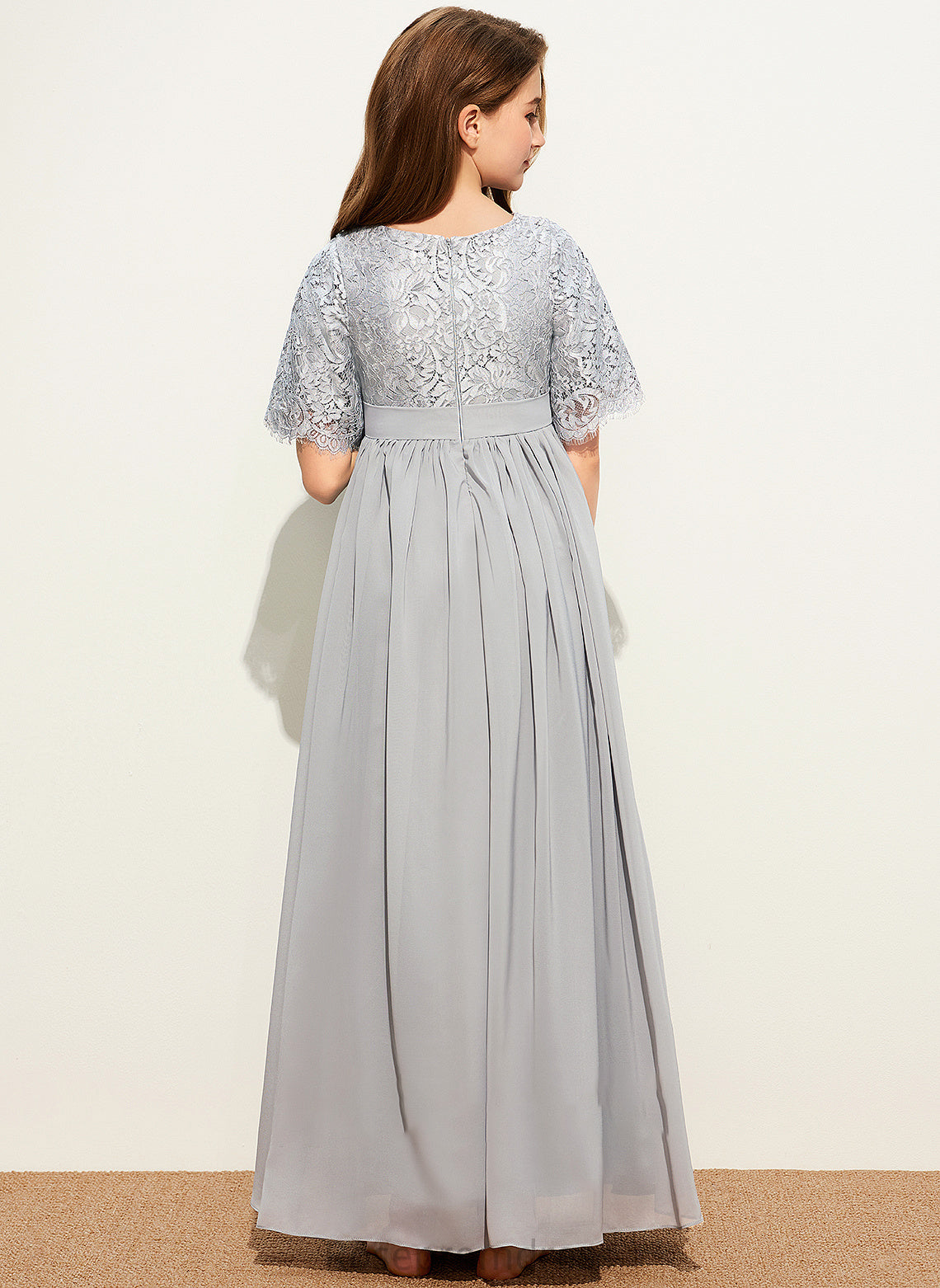 Salma Junior Bridesmaid Dresses A-LineScoopNeckFloor-LengthChiffonLaceJuniorBridesmaidDress#253700