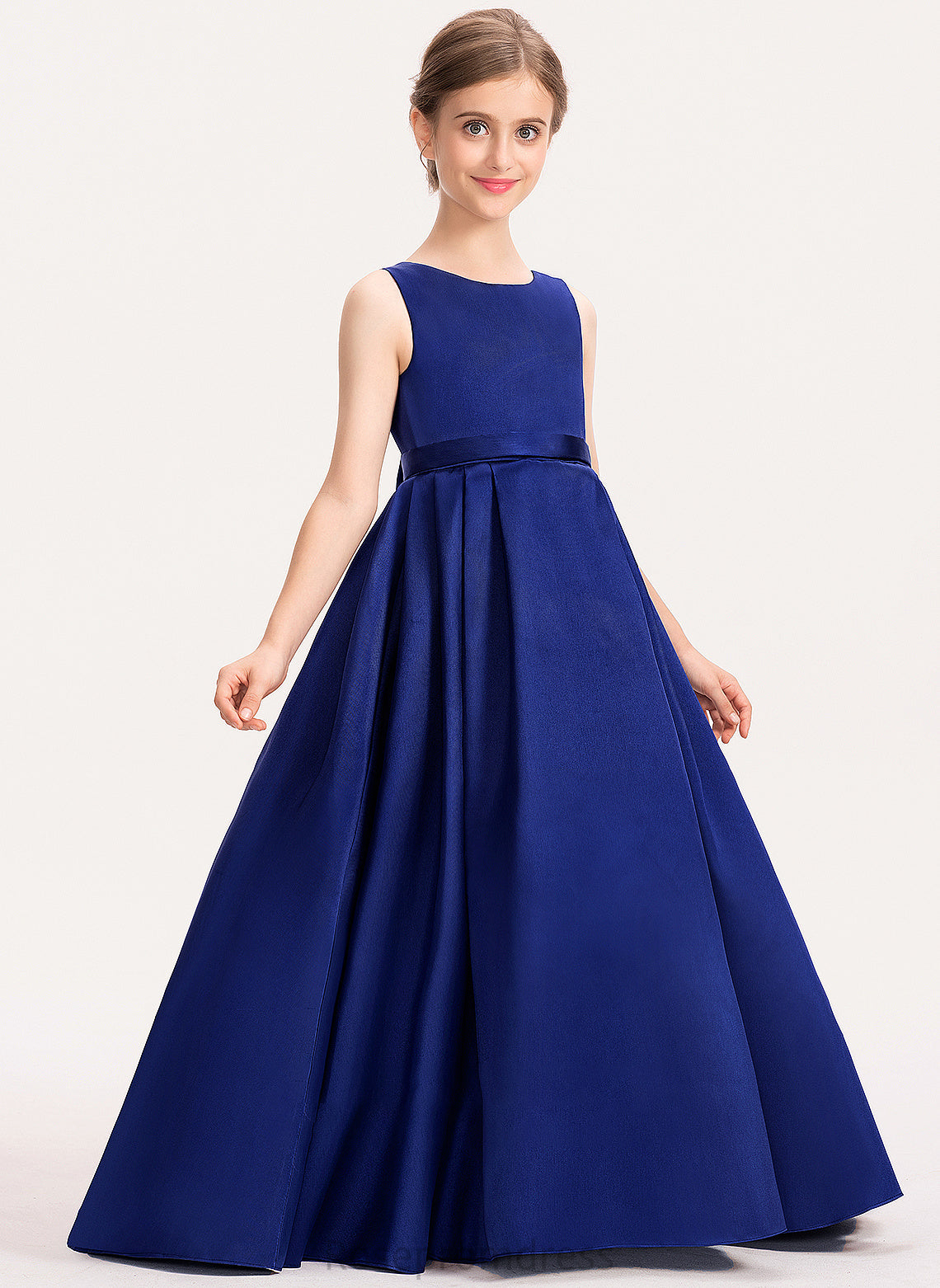 Satin With Train Bow(s) Neck Junior Bridesmaid Dresses Sweep Ball-Gown/Princess Scoop Nyla