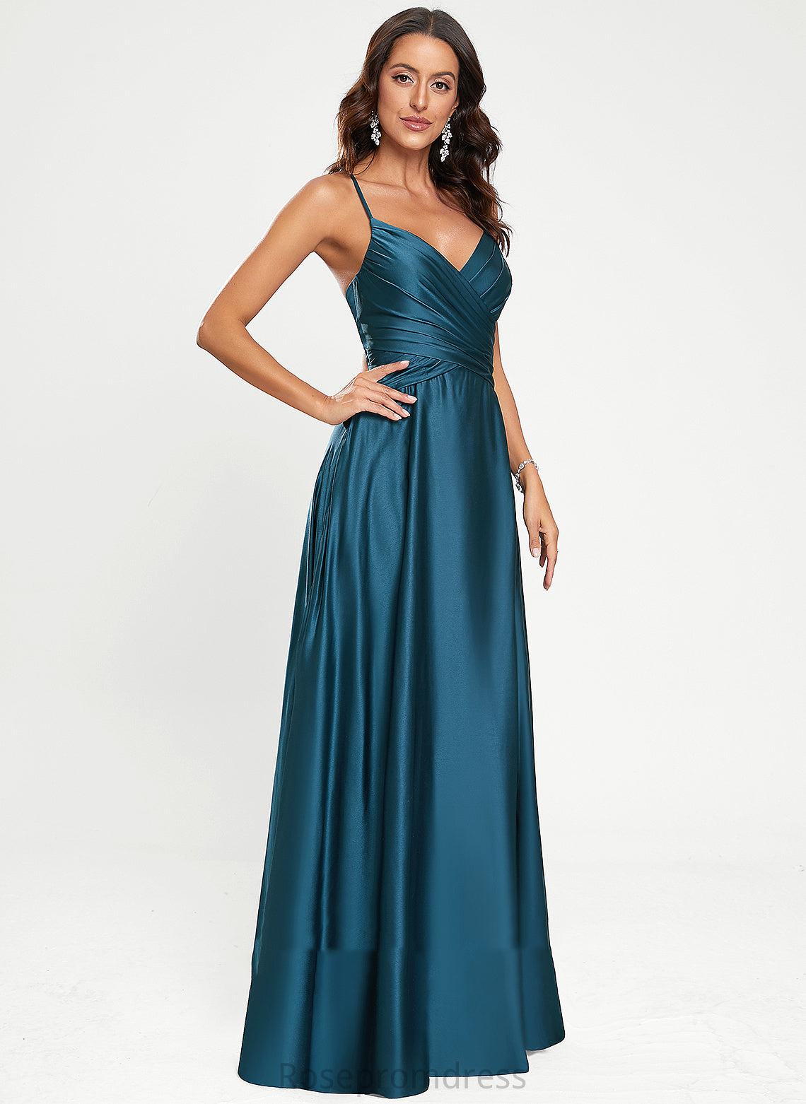 Polyester A-Line V-neck Prom Dresses Jessie Floor-Length