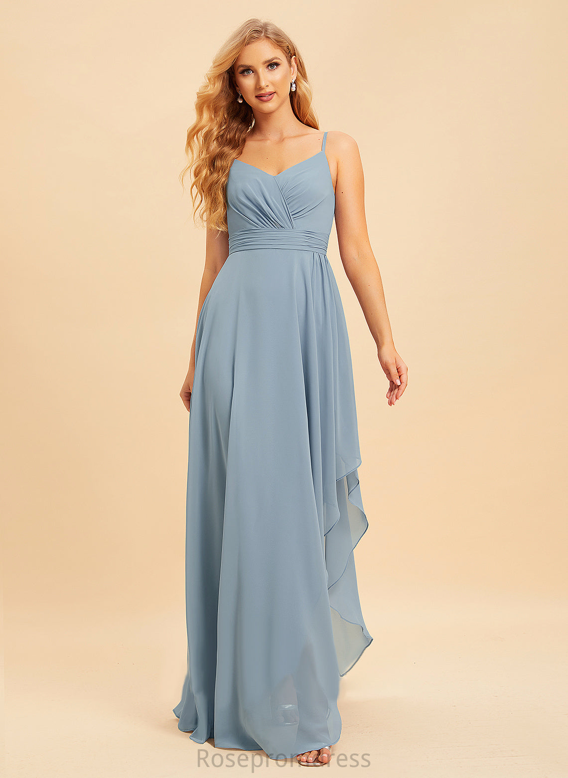 Embellishment Neckline Asymmetrical A-Line V-neck Length Fabric Ruffle Silhouette Meadow Bridesmaid Dresses