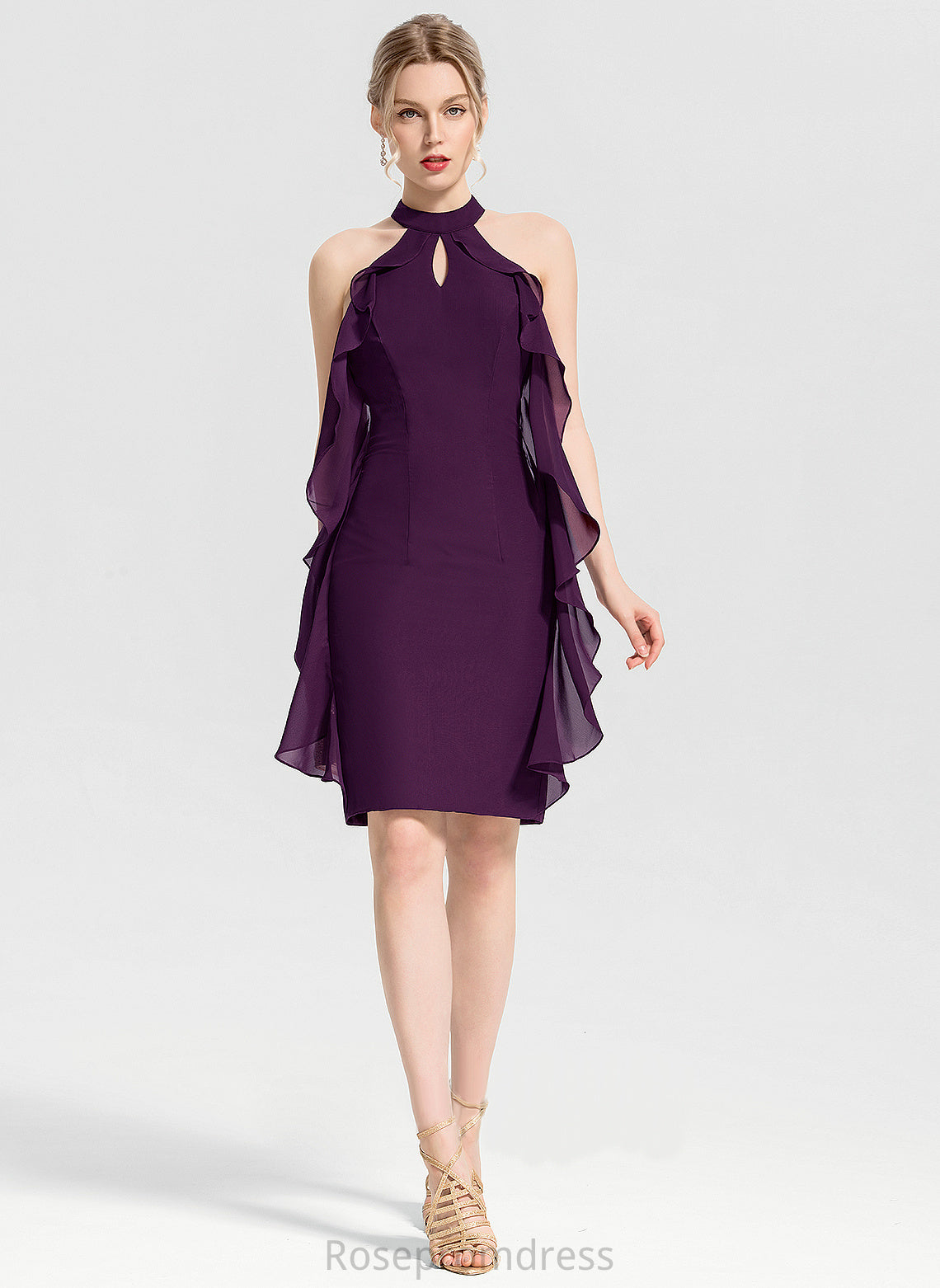 Ruffles Dress Neck Cocktail Cocktail Dresses With Chiffon Cascading Scoop Sheath/Column Knee-Length Giuliana