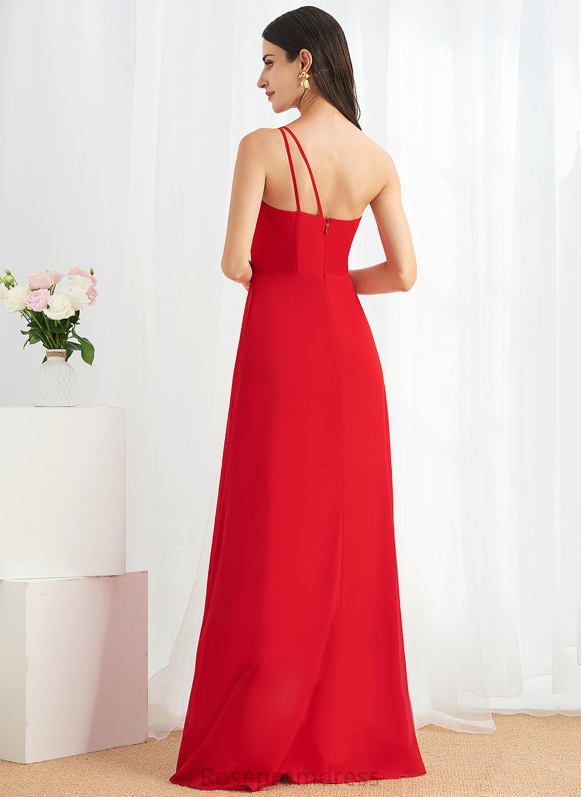 Straps&Sleeves A-line OneShoulder Fabric Silhouette Floor-Length Neckline Length Vanessa Natural Waist Floor Length Halter Bridesmaid Dresses