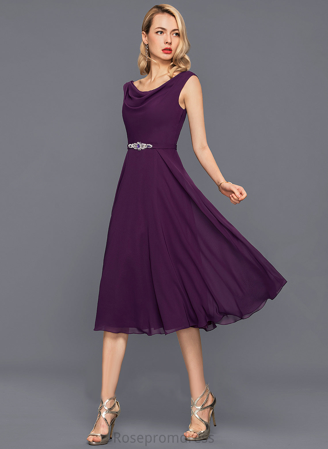 Cowl Beading Sequins Alexia With Neck Chiffon Knee-Length A-Line Cocktail Dresses Cocktail Dress