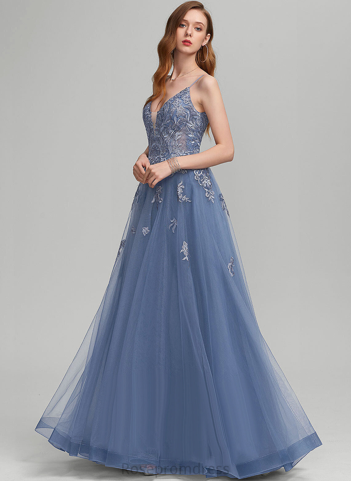 Prom Dresses V-neck Tulle With Sequins A-Line Lace Natasha Floor-Length