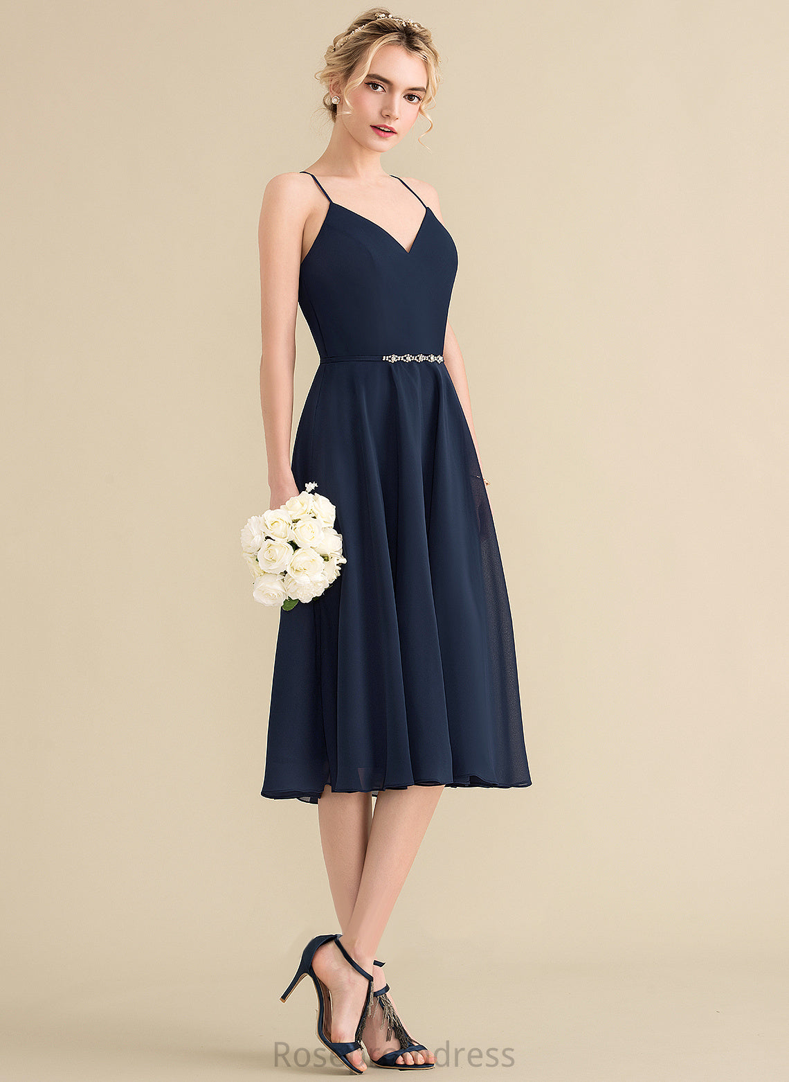 Knee-Length Cadence Dress With Chiffon Sequins Homecoming Dresses A-Line V-neck Homecoming Beading