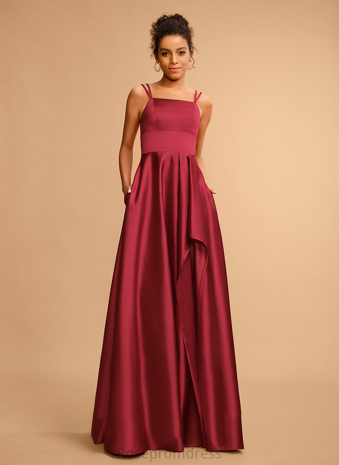 Prom Dresses Square Satin Floor-Length A-Line Joy