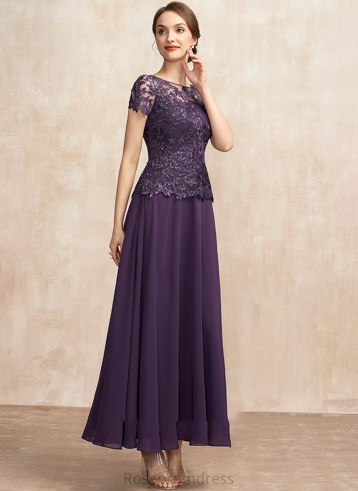 of Ankle-Length A-Line Mother of the Bride Dresses Lace Dress Neck Bride Sabrina the Sequins Mother With Scoop Chiffon