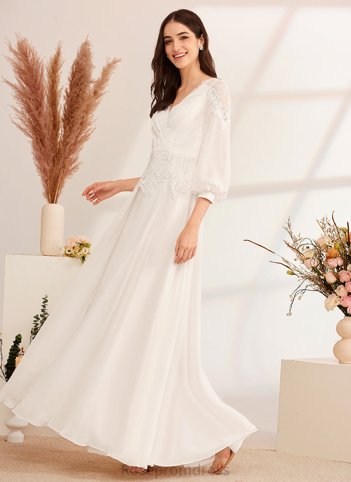 A-Line Dress Wedding Dresses Suzanne V-neck Floor-Length Wedding Chiffon