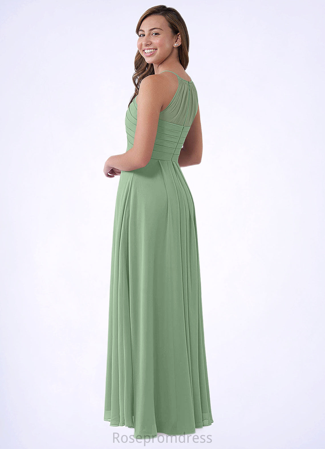 Florence A-Line Pleated Chiffon Floor-Length Junior Bridesmaid Dress SRSP0019989