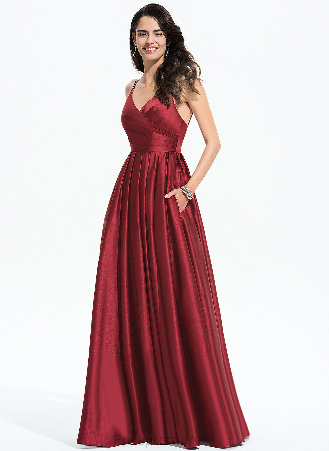 Prom Dresses Aryana With Satin V-neck A-Line Floor-Length Ruffle