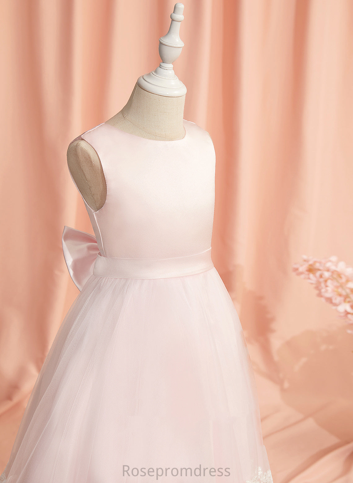 Flower - Moriah Flower Girl Dresses Dress Sleeveless Satin/Tulle Girl Tea-length With Scoop Lace/Bow(s) Neck Ball-Gown/Princess