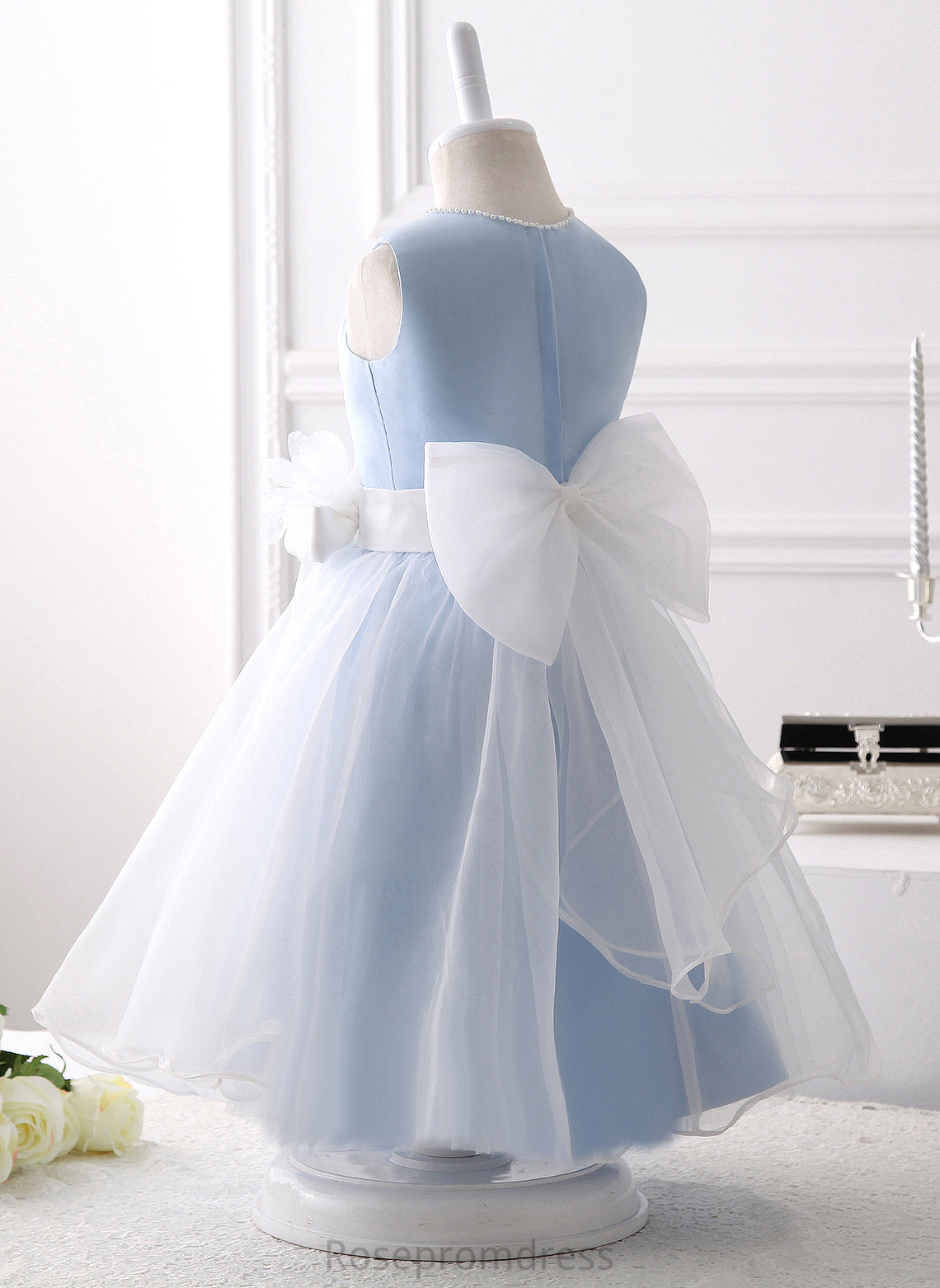 Knee-length - A-Line Sleeveless With Beading/Flower(s)/Bow(s) Girl Neck Dress Flower Girl Dresses Organza Flower Gertie Scoop