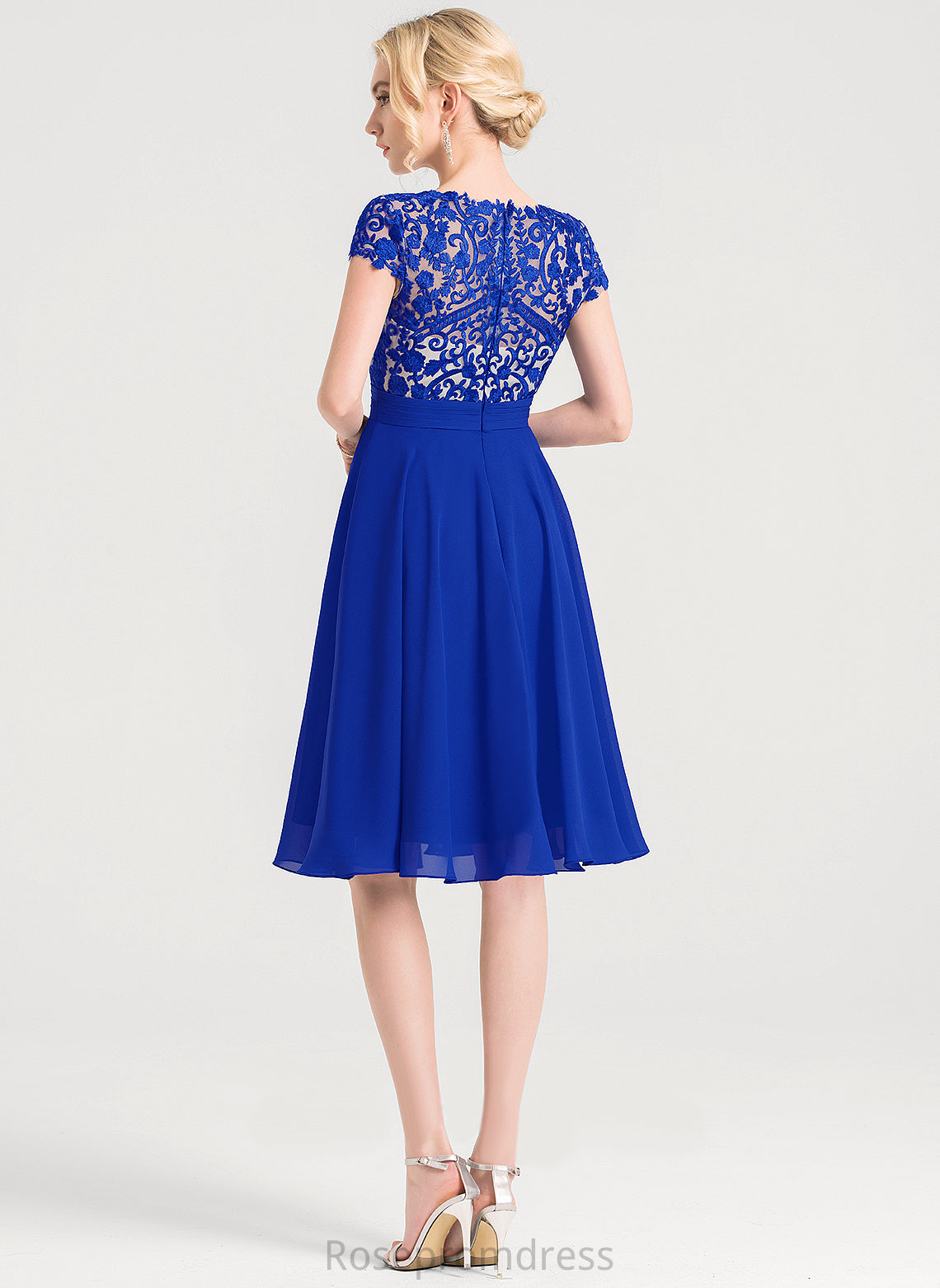 Chiffon Ruffle Cocktail With Dress A-Line Malia V-neck Cocktail Dresses Knee-Length Lace