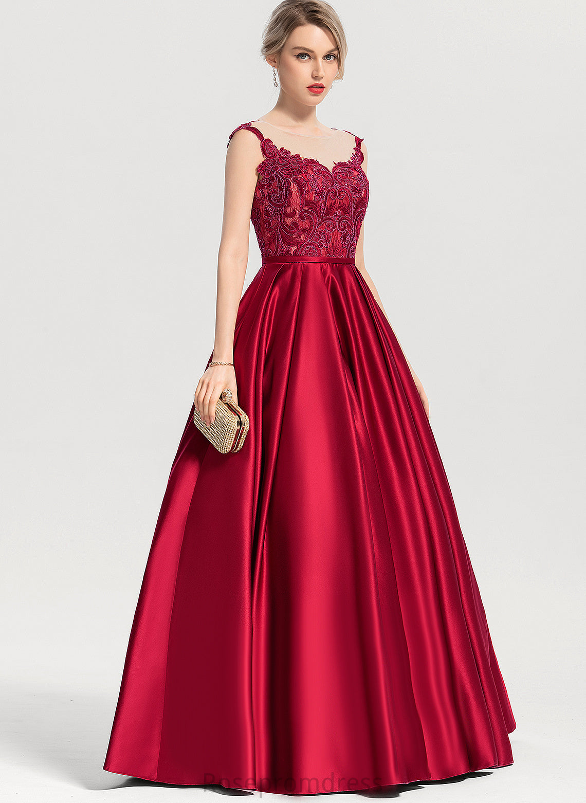 Lace Scoop Satin Ball-Gown/Princess Prom Dresses With Floor-Length Courtney Sequins Illusion