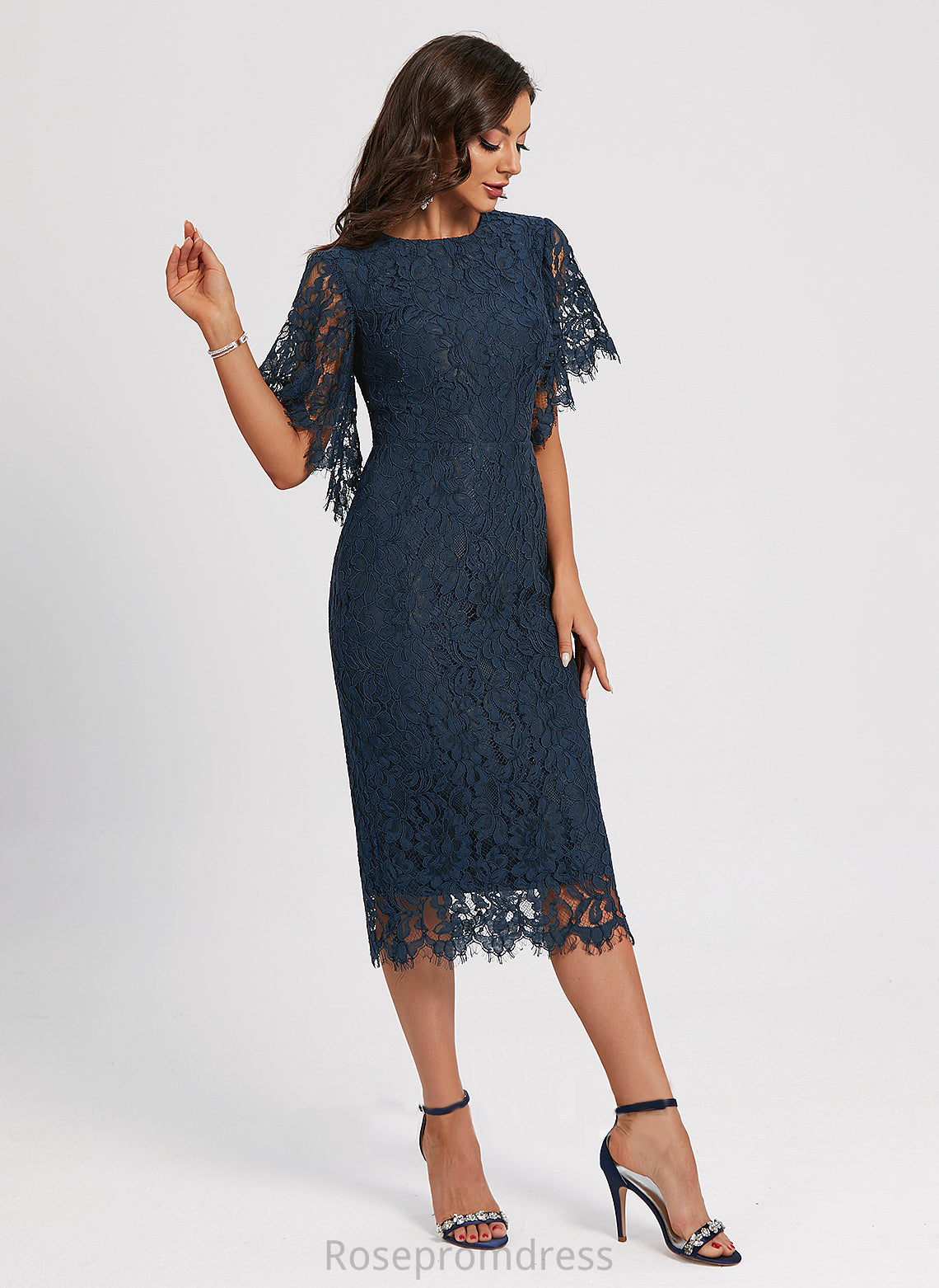 Dania Neck Scoop Knee-Length Cocktail Cocktail Dresses Lace Dress Sheath/Column