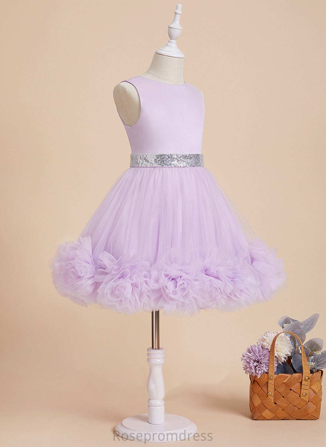 Neck With - Scoop Jaelyn Knee-length Flower Girl Dresses Sleeveless Ball-Gown/Princess Girl Flower Dress Satin/Tulle Flower(s)/Sequins