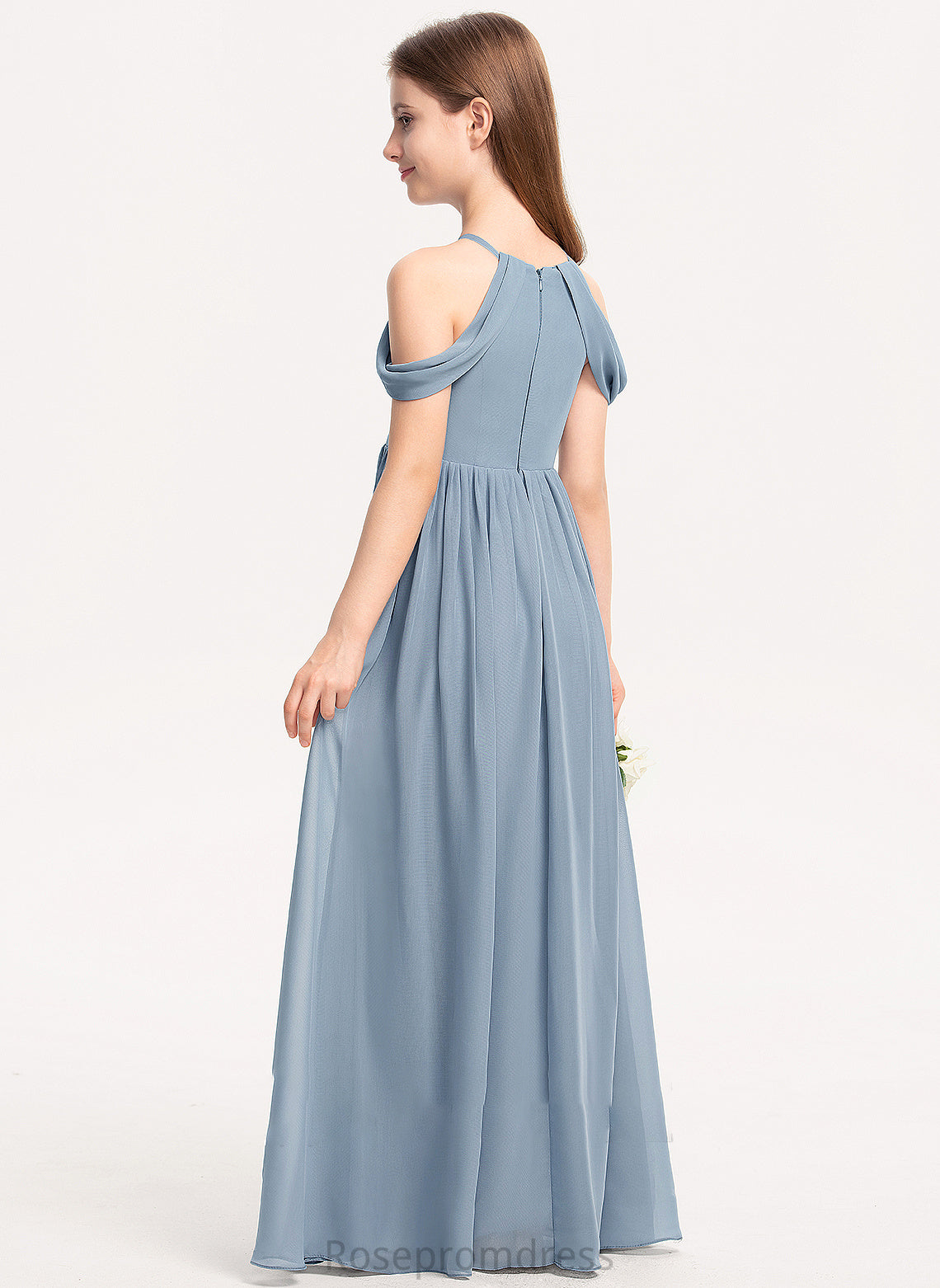 Ruffle Fiona Chiffon Floor-Length Scoop A-Line With Neck Junior Bridesmaid Dresses