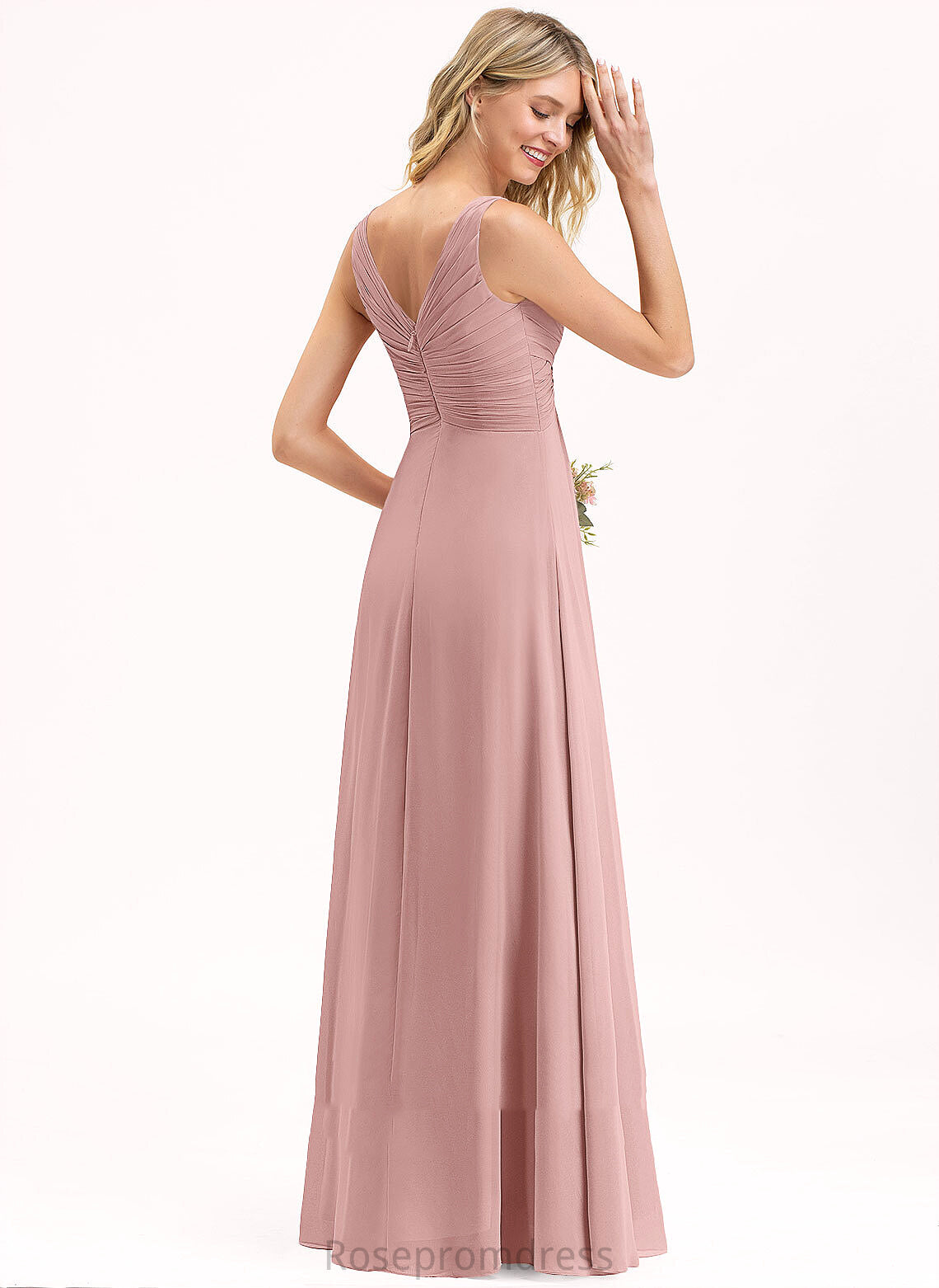 A-Line Embellishment Fabric V-neck Length Floor-Length Pleated Neckline Silhouette Louise Spaghetti Staps Trumpet/Mermaid Bridesmaid Dresses