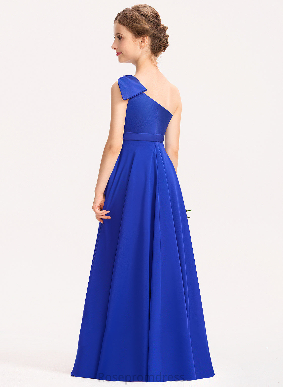 Junior Bridesmaid Dresses With Charmeuse One-Shoulder Chiffon Floor-Length Ruffle A-Line Brynn