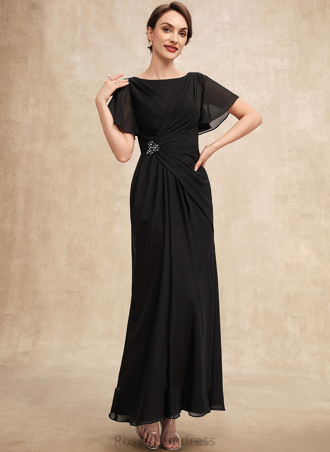 Ankle-Length Bride Scoop A-Line the Neck of Dress Mother Ruffle Beading Quinn Chiffon Mother of the Bride Dresses With