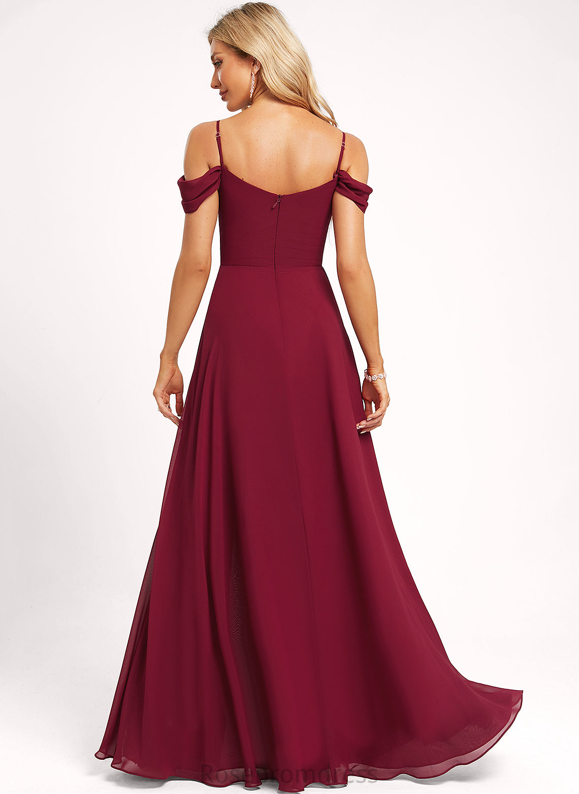 Silhouette V-Neck Neckline Fabric ColdShoulder A-line Straps&Sleeves Floor-Length Length Londyn Sleeveless Halter Bridesmaid Dresses