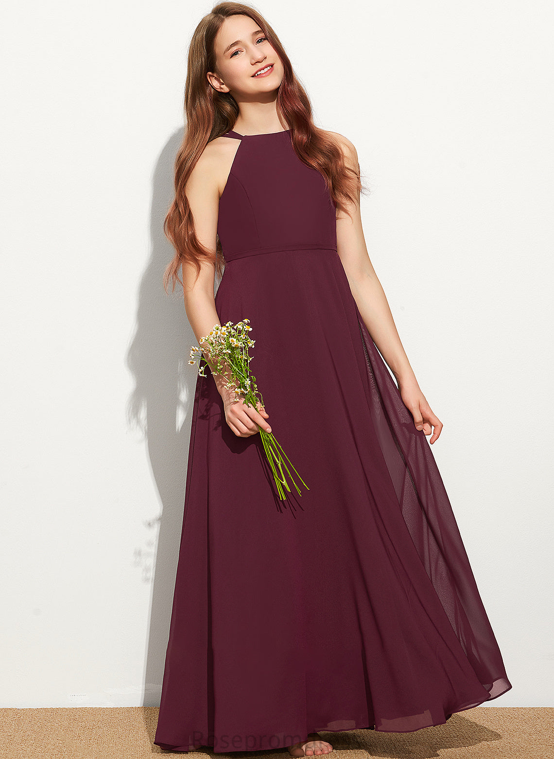 Neck Adalynn A-Line Scoop Chiffon Junior Bridesmaid Dresses Floor-Length