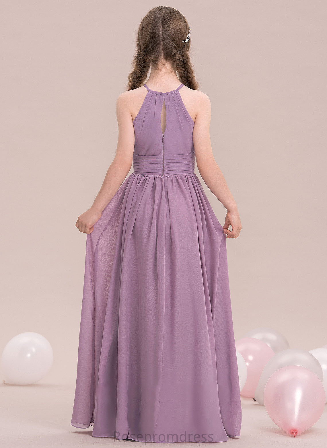 Aliya A-LineScoopNeckFloor-LengthChiffonJuniorBridesmaidDressWithRuffle#119580 Junior Bridesmaid Dresses