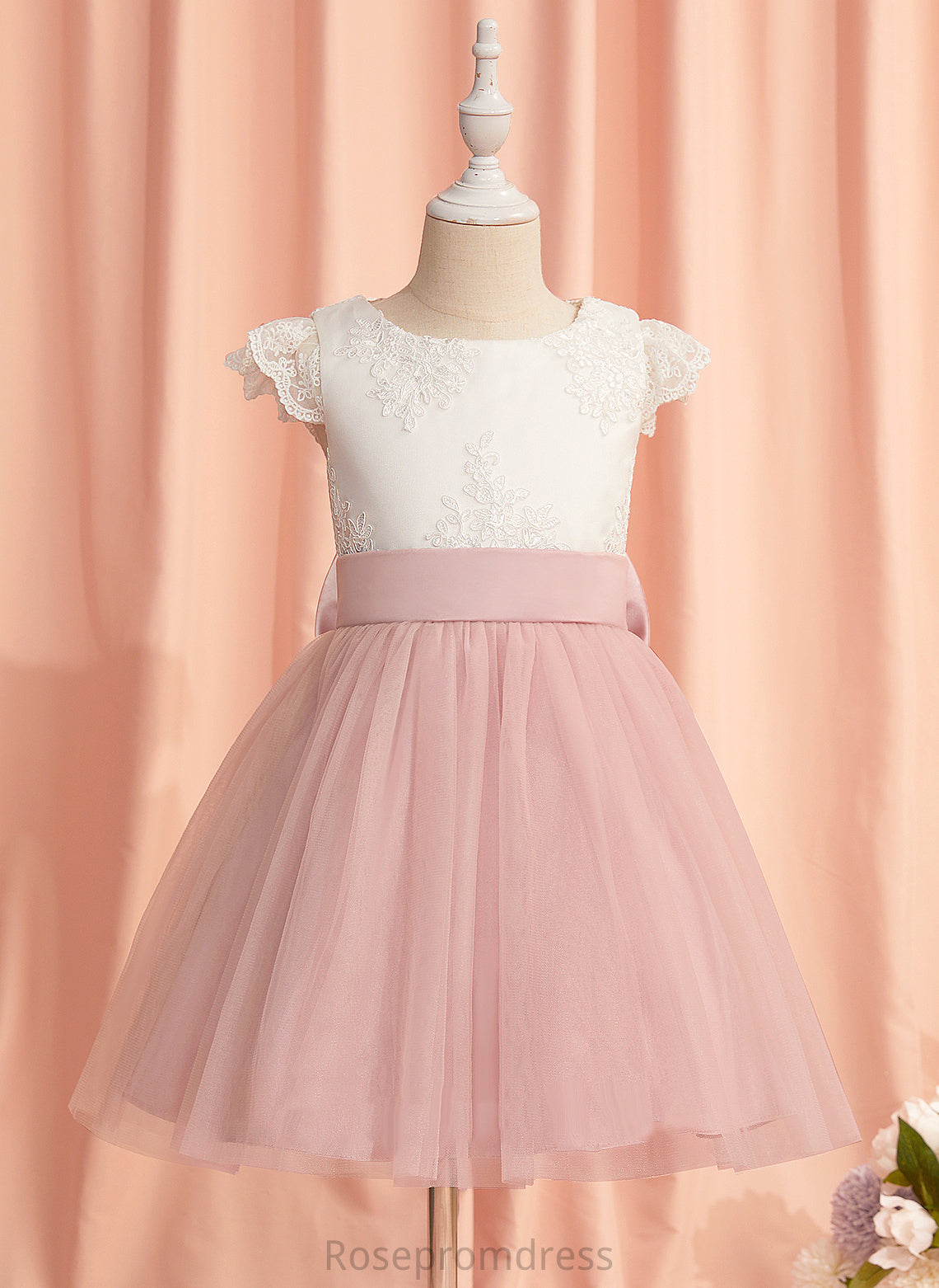 Girl Knee-length Lace/Bow(s) Short Scoop Flower Girl Dresses Flower Tulle - Neck With Sleeves Dress A-Line Micah