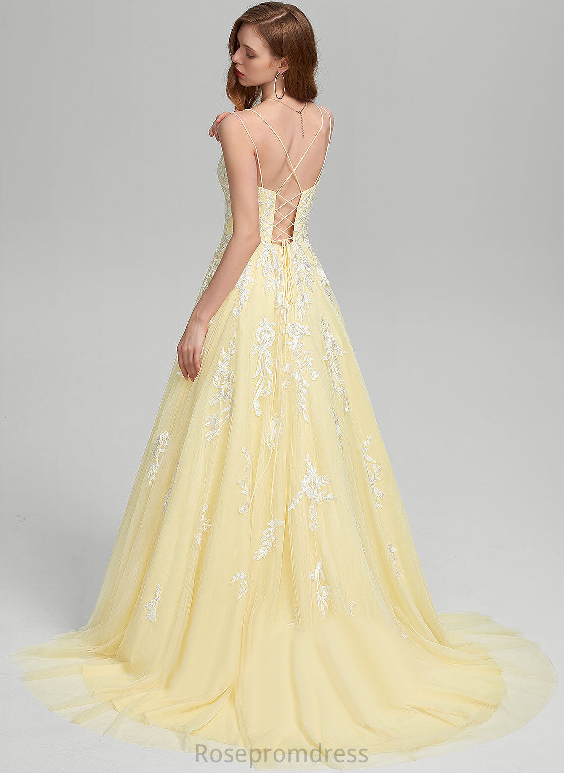 Ball-Gown/Princess Prom Dresses Joanne Train Sweep Lace Square Tulle