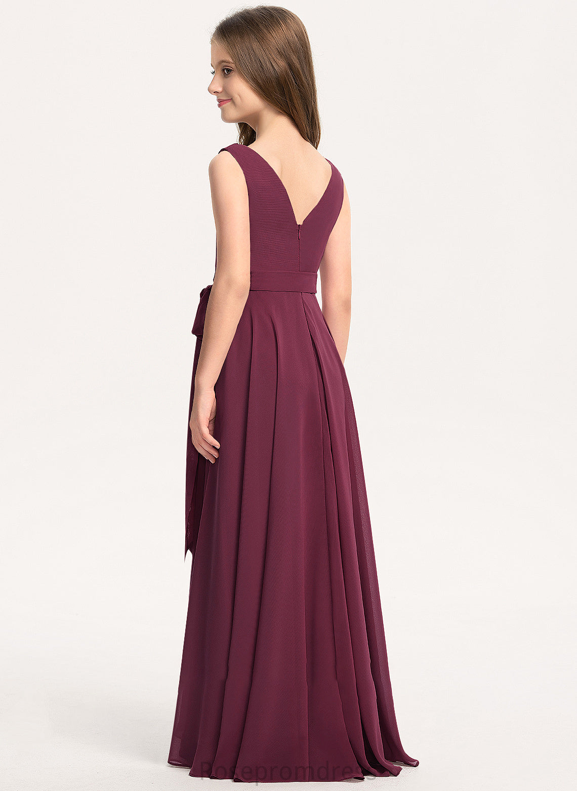 Neck Cowl Asymmetrical Chiffon Azaria Bow(s) A-Line With Junior Bridesmaid Dresses