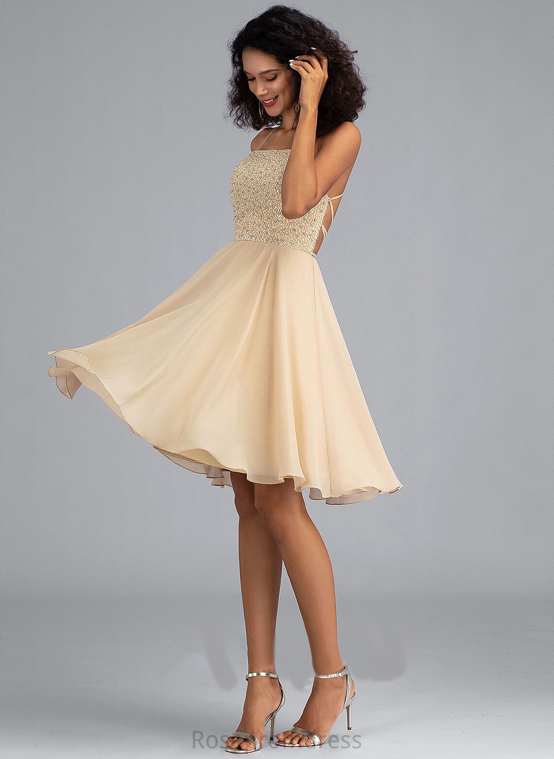 With Homecoming Dresses Knee-Length Neckline Samara Dress Sequins Chiffon A-Line Homecoming Square Beading