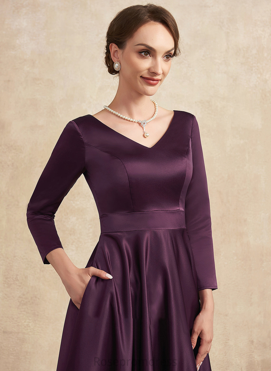 V-neck With of Jess Dress Mother of the Bride Dresses Satin A-Line Bride Ankle-Length Mother Pockets the