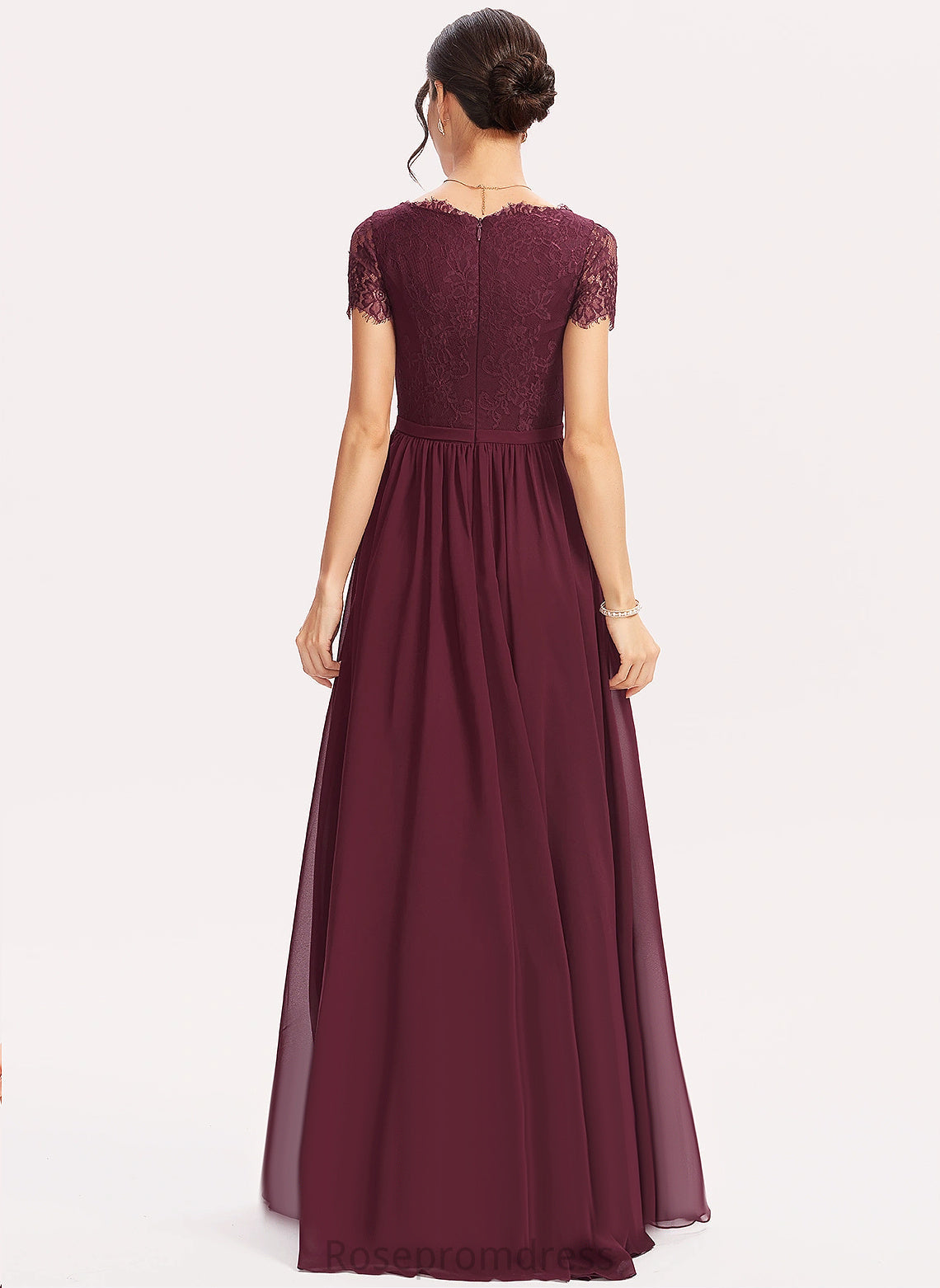 Neckline Lace Fabric Length V-Neck A-line Silhouette Floor-Length Straps&Sleeves Akira Bridesmaid Dresses