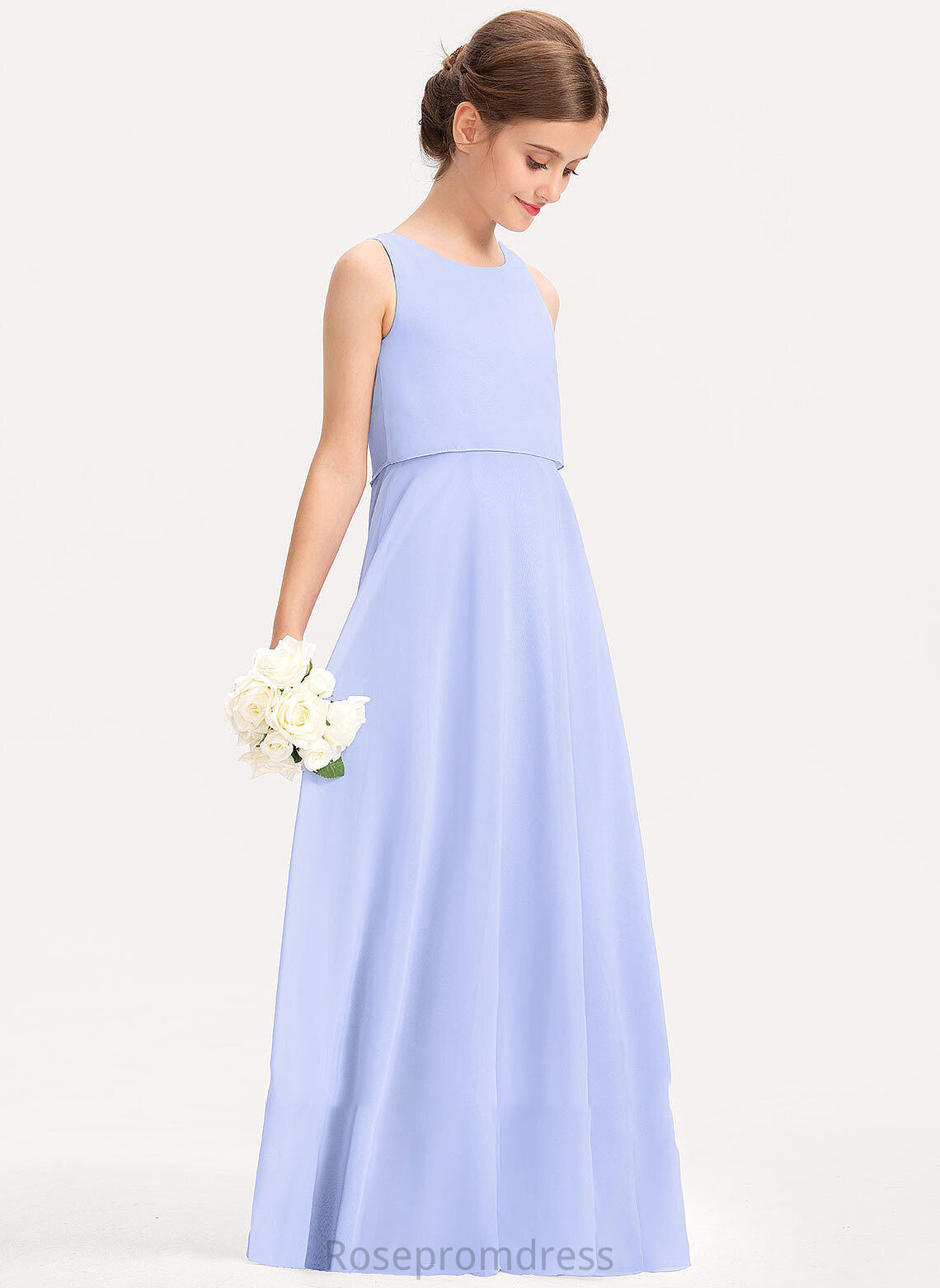 A-Line Chiffon Floor-Length Katrina Junior Bridesmaid Dresses Scoop Neck