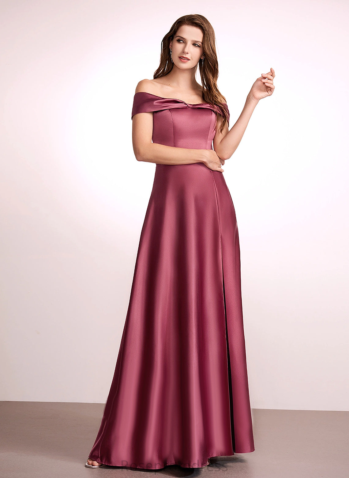 Silhouette Fabric Floor-Length Length Straps&Sleeves Neckline Satin A-line OfftheShoulder Ursula Bridesmaid Dresses