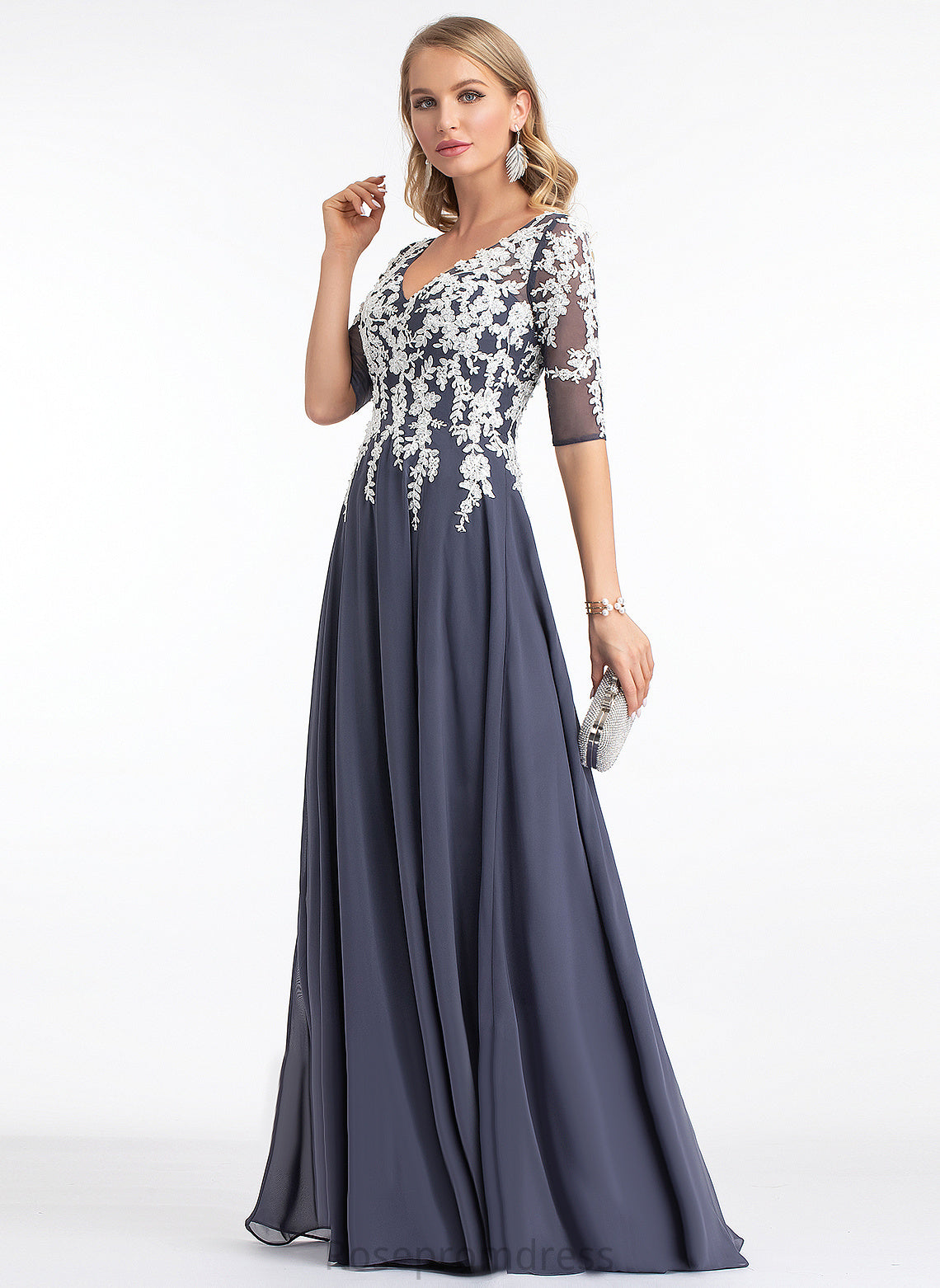 Lydia Prom Dresses V-neck Lace Floor-Length A-Line Chiffon